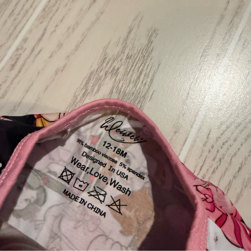 Wei Wei Disney Princess Bamboo Baby Girl Sleeper Size 12–18M 2-Way Zip NEW - Picture 3 of 11